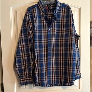 Chaps Casual Button Down Shirt in Blue with Plaid Pattern
